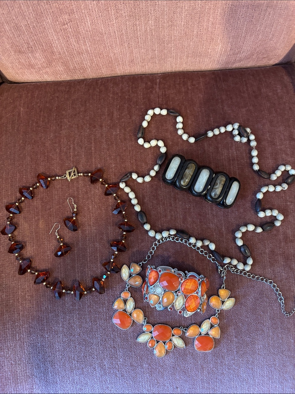 Orange and Brown Statement Necklace Set - Women Jewelry